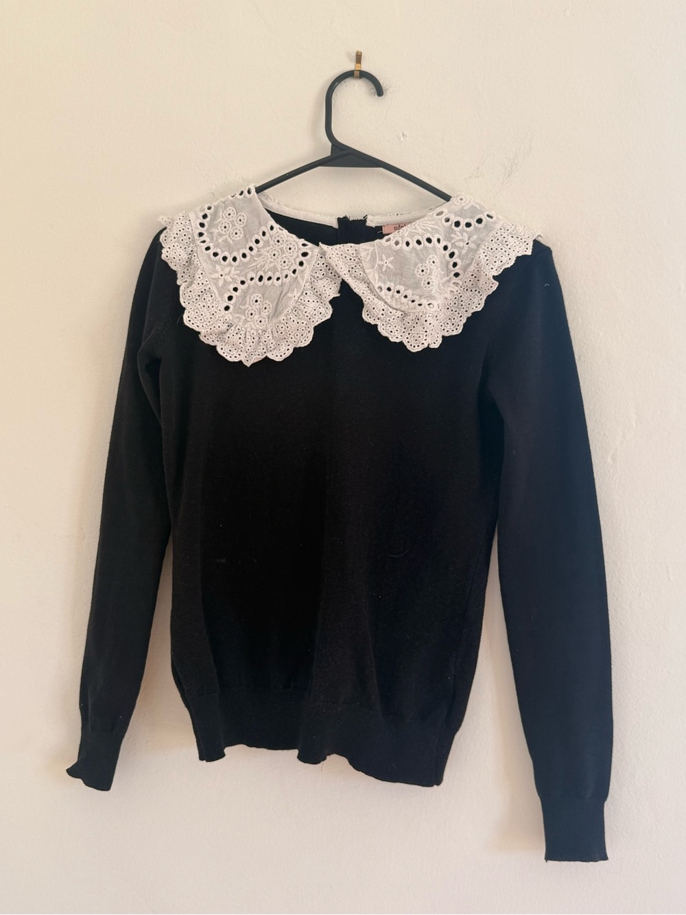 Black Sweater with White Eyelet Peter Pan Collar